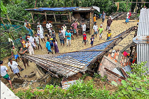 Damaged house due to landslide